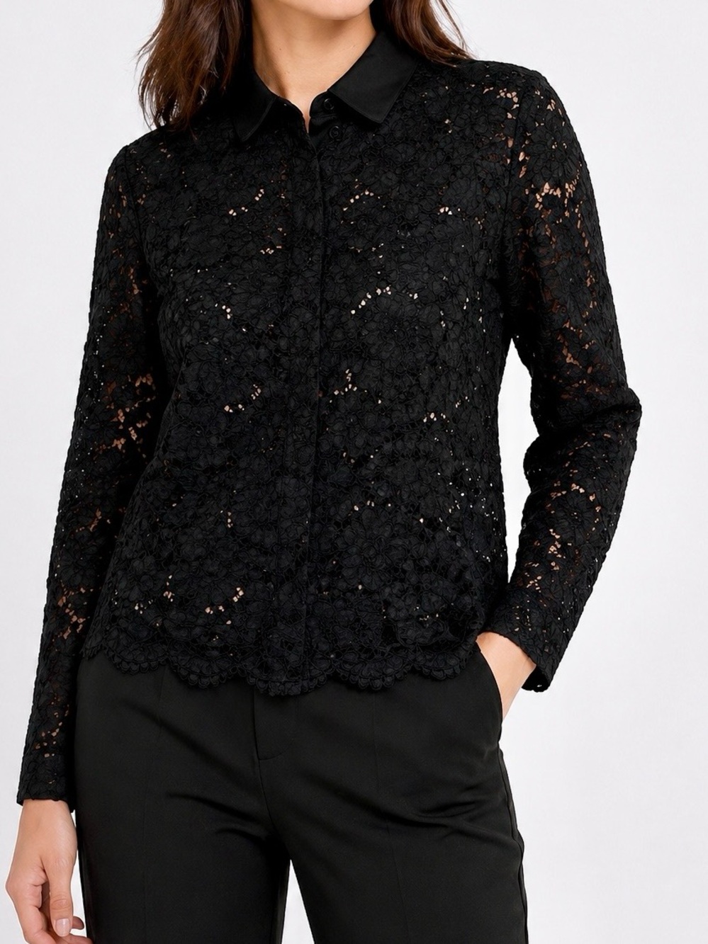 STELLA MCCARTNEY Black Lace Button Up Blouse Long Sleeve Shirt Designer Top